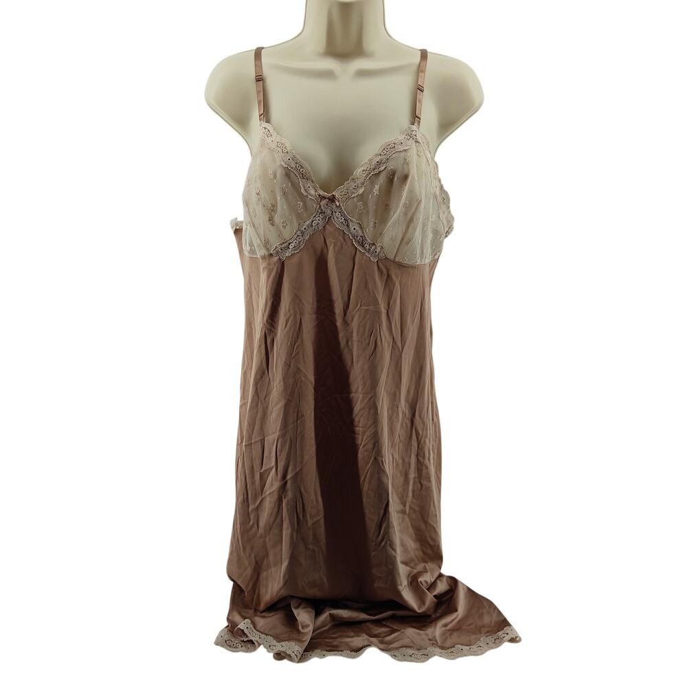 Vintage Vanity Fair Shiny Toffee Slip Lace Bust Womens 36L